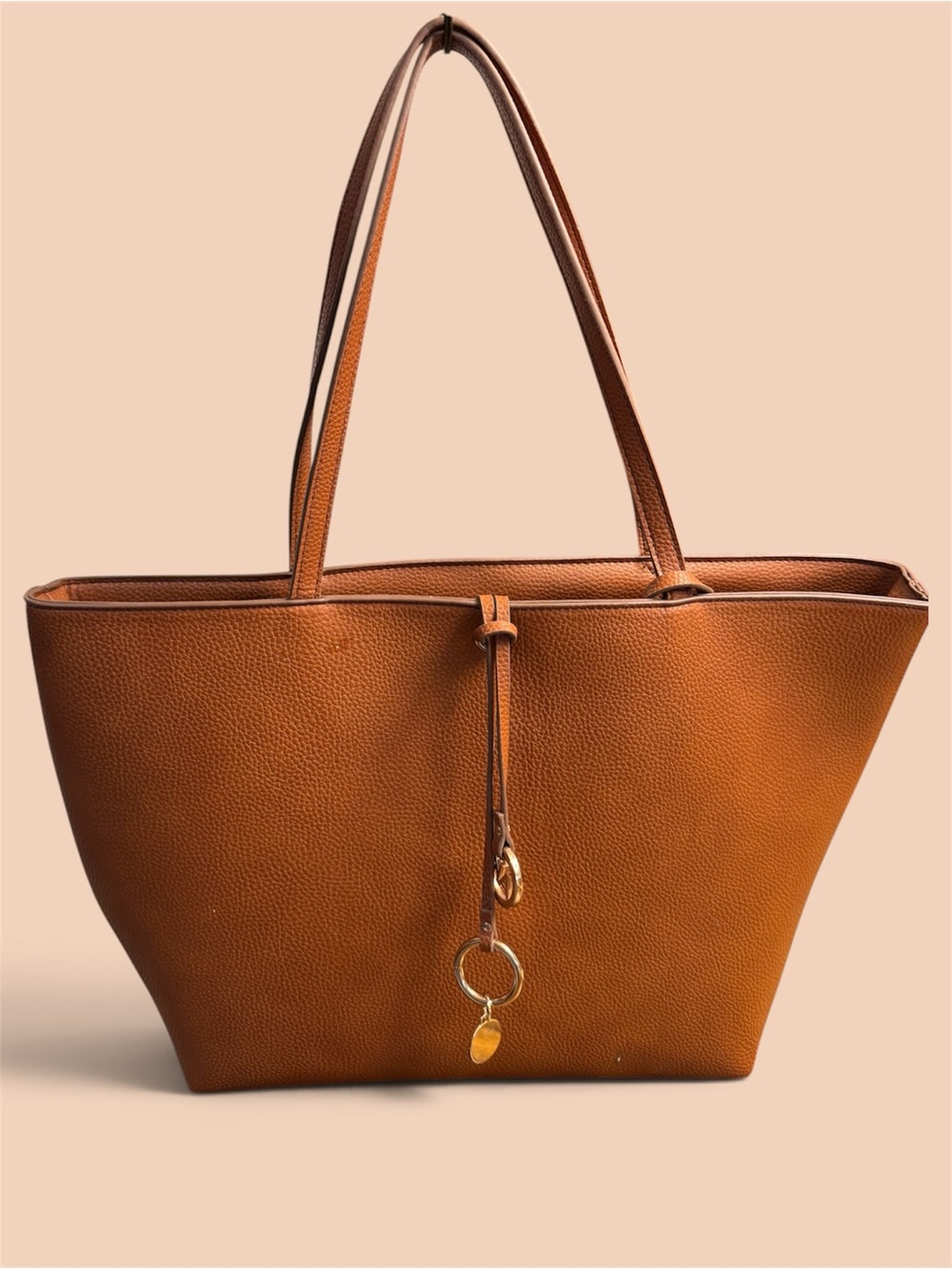 Anne Klein Cognac Tote with Gold Charm